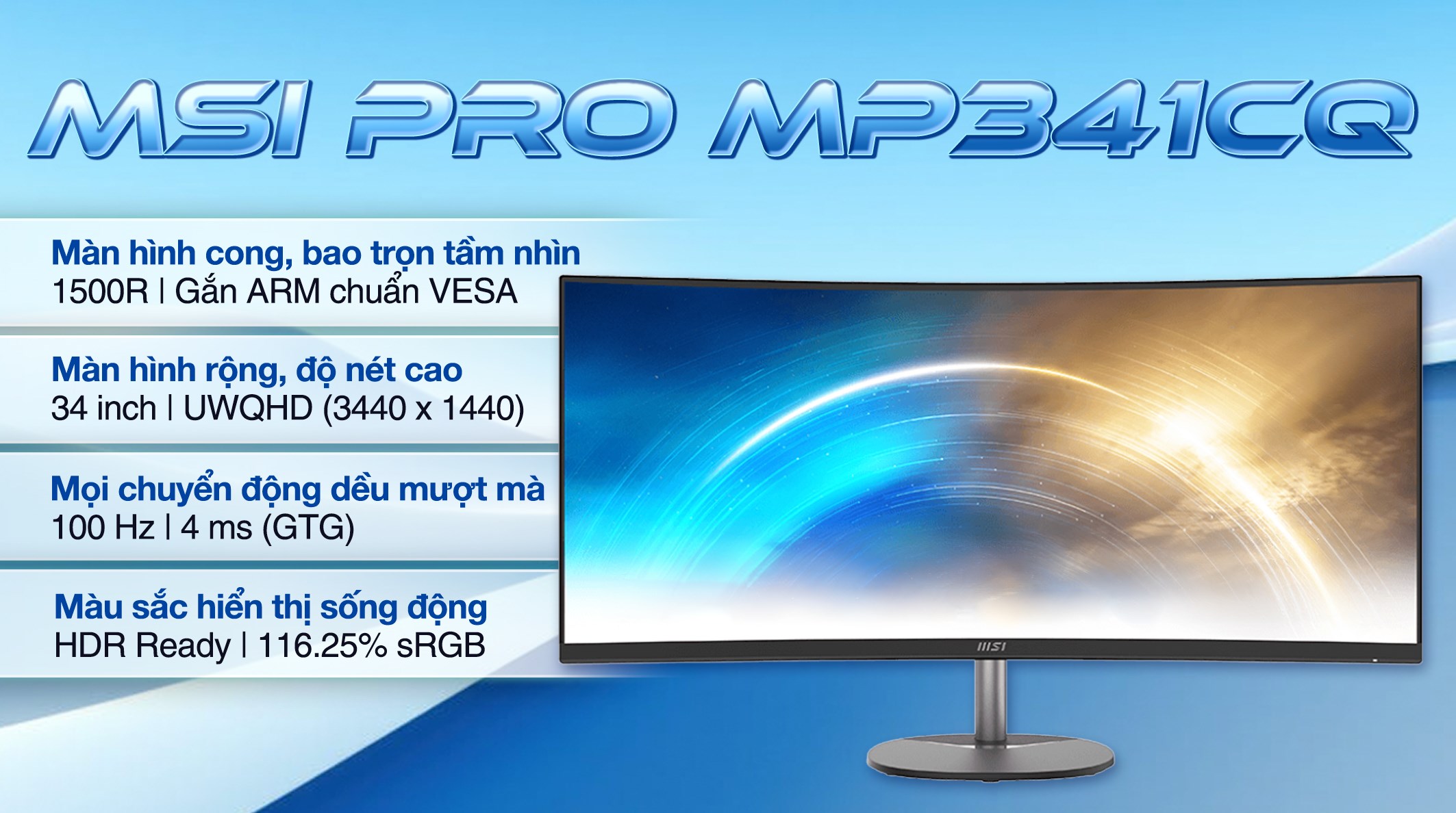 Màn hình MSI PRO MP341CQ 34 inch 3K/VA/100Hz/4ms