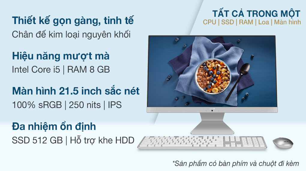 Asus Vivo AIO V222FAK i5 10210U/8GB/512GB/21.5 inch Full HD/Bàn phím/Chuột/Win10 (WA149T)