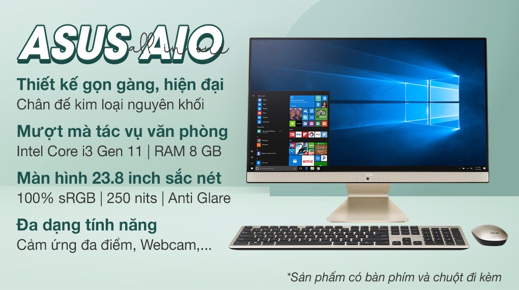 Asus AIO V241E i3 1115G4/8GB/512GB/23.8" FullHD/Touch/Bàn phím&Chuột/Win10 (BA066T)