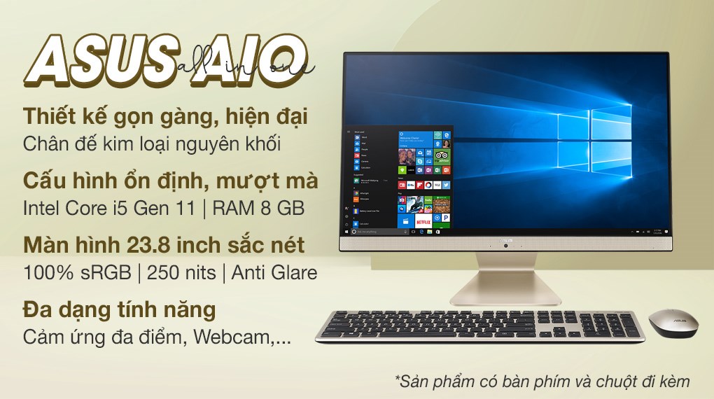 Asus AIO V241E i5 1135G7/8GB/512GB/23.8" FullHD/Touch/Bàn phím&Chuột/Win10 (BA010T)