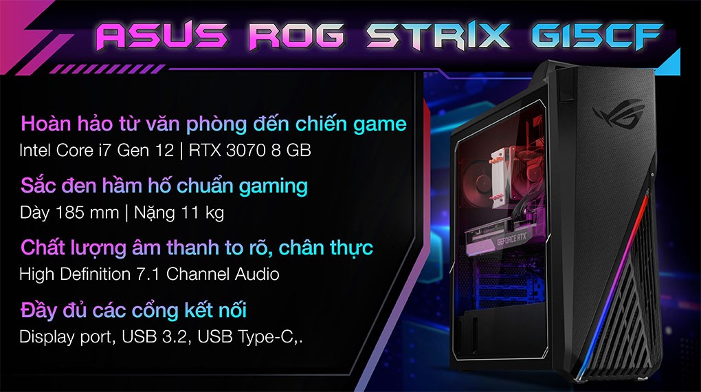 PC Gaming Asus ROG Strix G15CF-71270F110W i7 12700F/16GB/512GB/8GB RTX3070/Win11