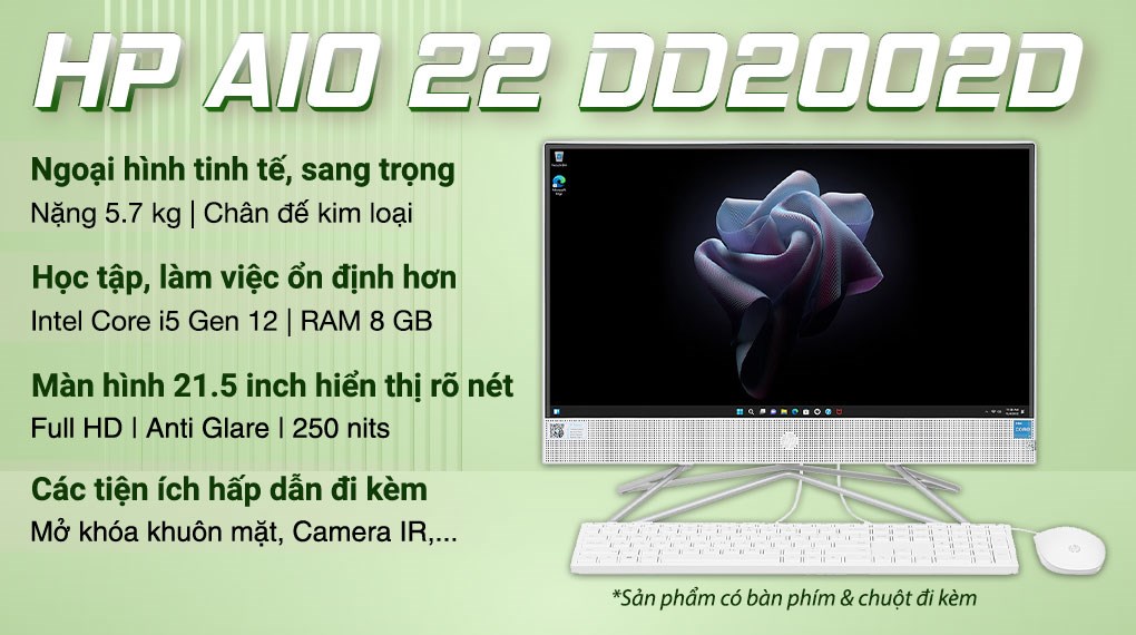 HP AIO 22 dd2002d i5 1235U/8GB/512GB/21.5"FullHD/Bàn phím/Chuột/Win11 (6K7G1PA)