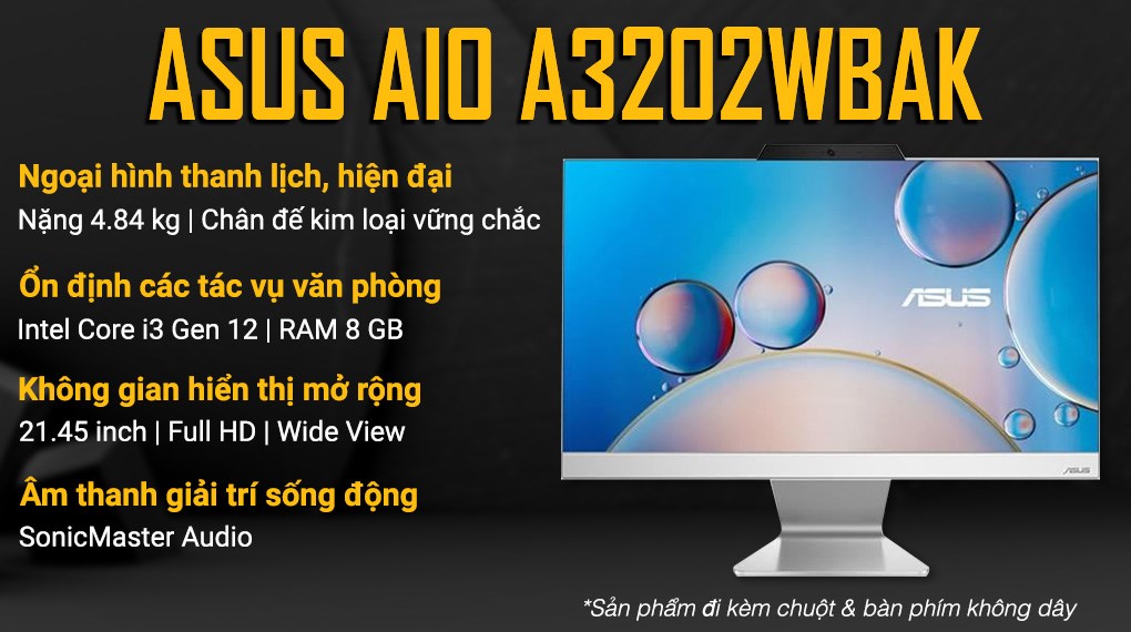 ASUS AIO A3202WBAK i3 1215U/8GB/512GB/21.45"FullHD/Bàn phím/Chuột/Win11 (WPB018W)