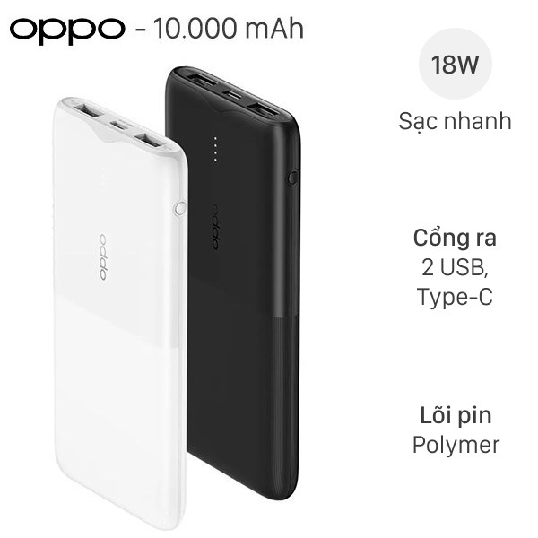 Pin sạc dự phòng Polymer 10.000 mAh Type C PD QC3.0 18W OPPO PBT02