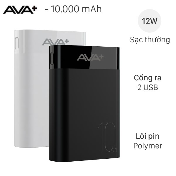 Pin sạc dự phòng Polymer 10000mAh 12W AVA  JP299