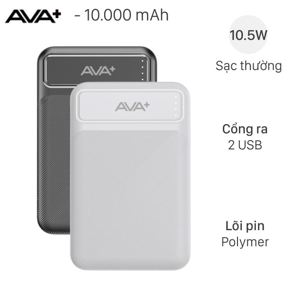 Pin sạc dự phòng Polymer 10000mAh 10.5W AVA  GN-05