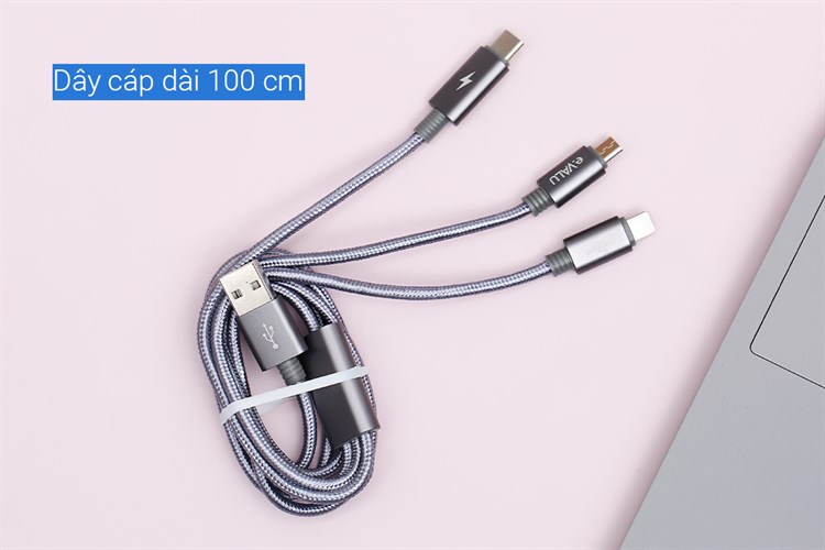 Cáp 3 đầu Lightning Type C Micro 1m eValu Spanker B Màu Xám