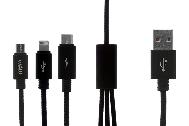 Cáp 3 đầu Lightning Type-C Micro 1 m e.VALU Spanker B Đen Màu Đen