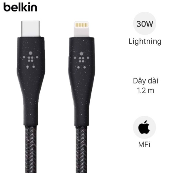 Cáp Type C - Lightning MFI 1.2m Belkin Duratex Plus F8J243