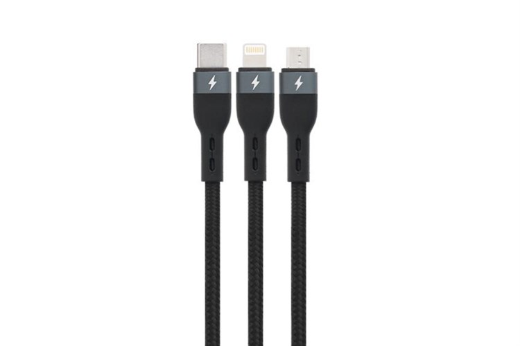 Cáp 3 đầu Type C - Type C Lightning Micro 1.2m Xmobile LTTO-12 Màu Đen