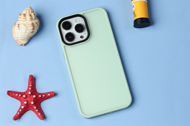 Ốp lưng iPhone 14 Pro Max Nhựa cứng viền dẻo Metal COSANO Màu Xanh mint