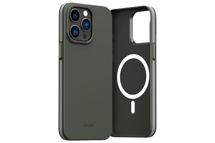 Ốp lưng MagSafe iPhone 15 Pro Max Nhựa cứng PC Araree AERO FRAME Màu Xanh rêu