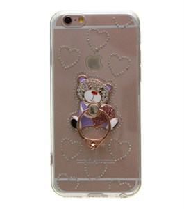 Ốp lưng iPhone 6 - 6s Nhựa đính nhẫn Gấu Hồng
