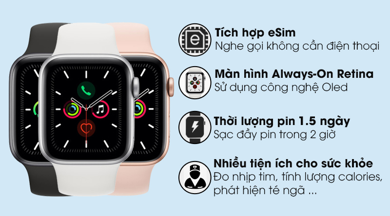 Đồng hồ thông minh Apple Watch S5 LTE 44mm viền nhôm dây cao su hồng