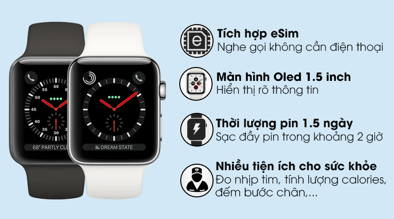 Đồng hồ thông minh Apple Watch S3 LTE 38mm viền nhôm dây cao su