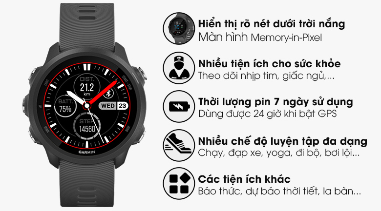 Đồng hồ thông minh Garmin Forerunner 245 42.3mm Xám
