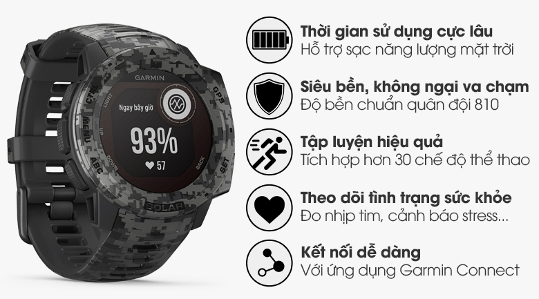 Đồng hồ thông minh Garmin Instinct Solar 45mm Xám