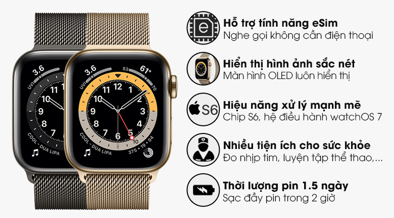 Đồng hồ thông minh Apple Watch S6 LTE 40mm viền thép dây thép