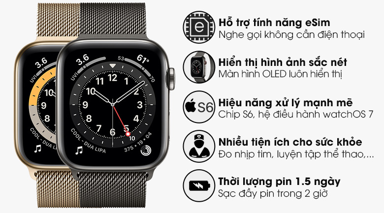 Đồng hồ thông minh Apple Watch S6 LTE 44mm viền thép dây thép