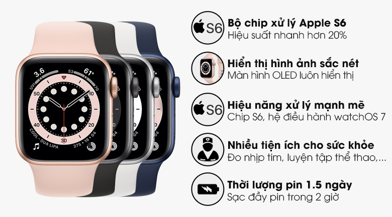 Đồng hồ thông minh Apple Watch S6 40mm viền nhôm dây silicone