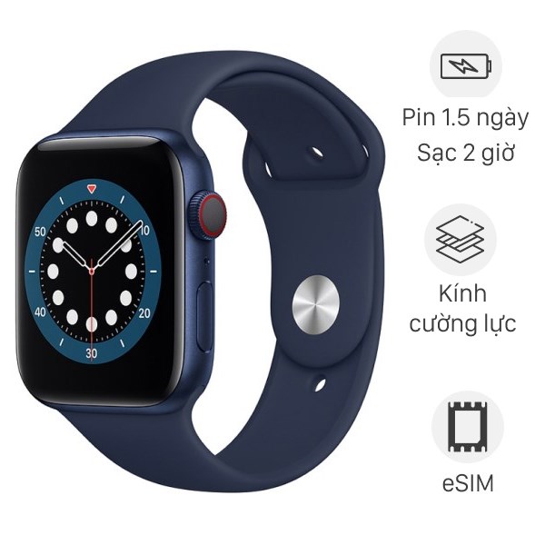 Đồng hồ thông minh Apple Watch S6 LTE 44mm viền nhôm dây silicone