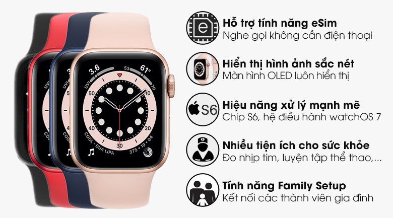 Đồng hồ thông minh Apple Watch S6 LTE 40mm viền nhôm dây silicone