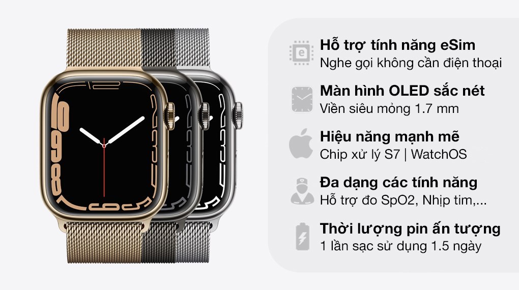 Đồng hồ thông minh Apple Watch Series 7 LTE 45mm dây thép