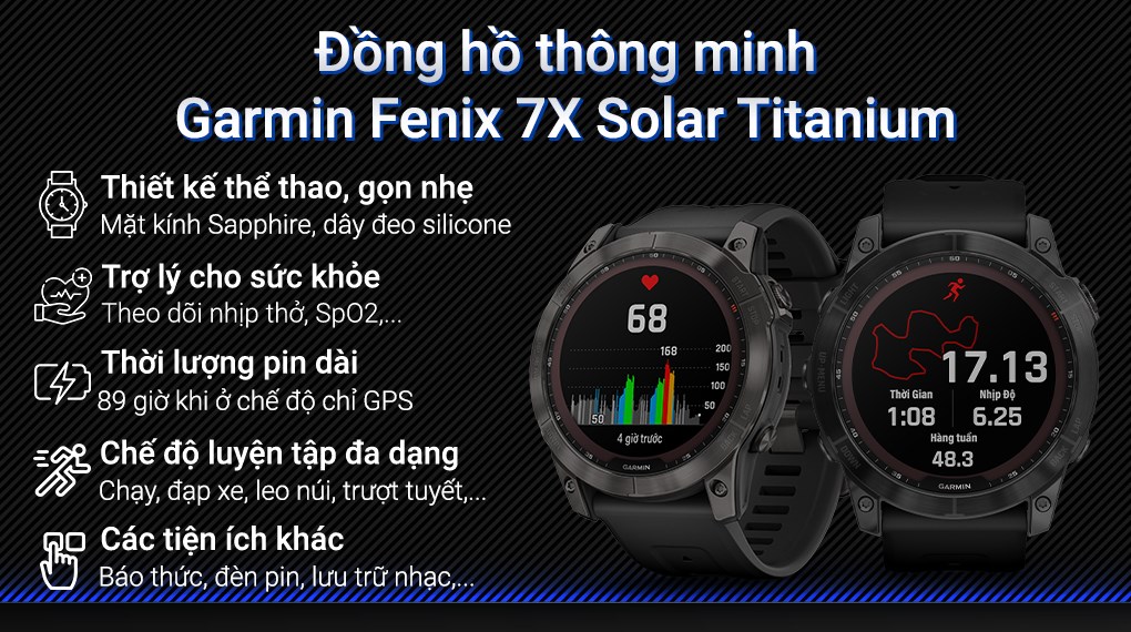 Đồng hồ thông minh Garmin Fenix 7X Solar Titanium 51mm