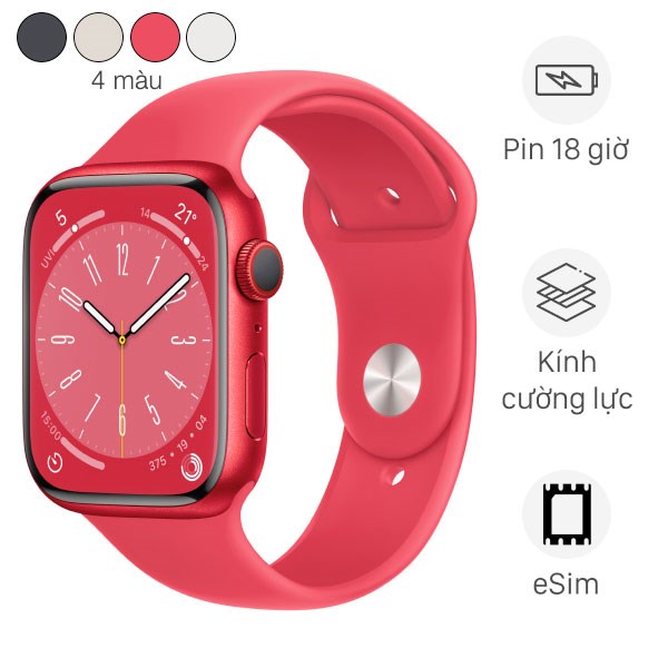 Đồng hồ thông minh Apple Watch Series 8 GPS   Cellular 45mm viền nhôm dây thể thao