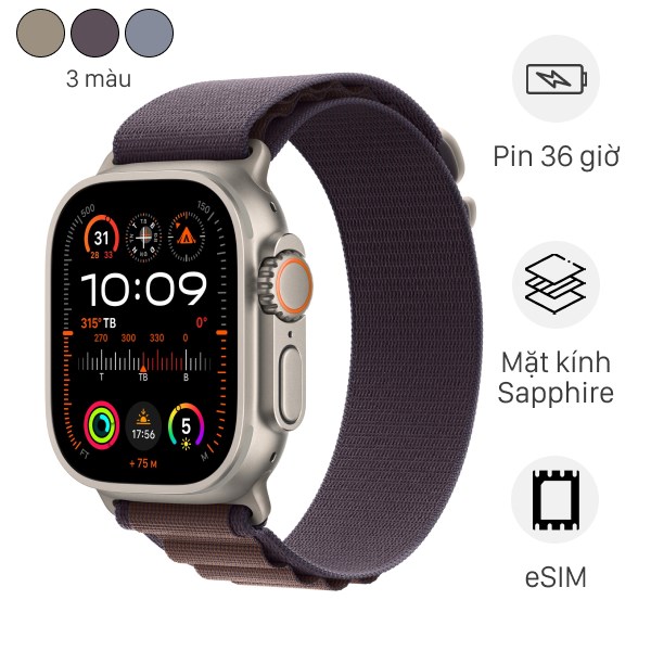 Apple Watch Ultra 2 LTE 49mm viền Titanium dây Alpine size L