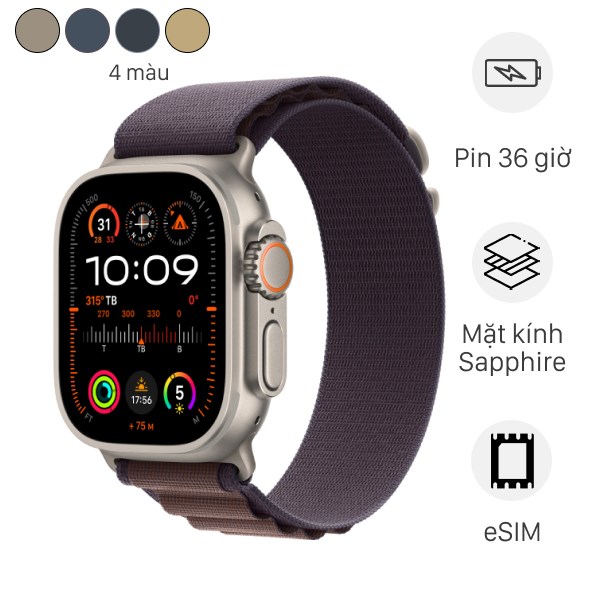 Đồng hồ thông minh Apple Watch Ultra 2 GPS   Cellular 49mm viền Titanium dây Alpine