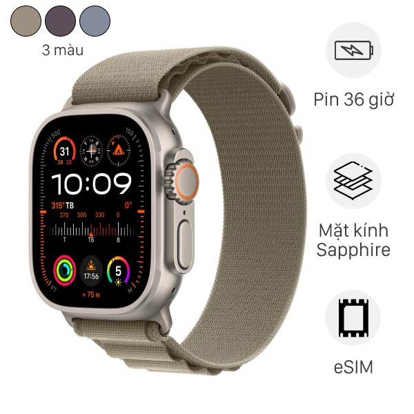 Apple Watch Ultra 2 LTE 49mm viền Titanium dây Alpine size S