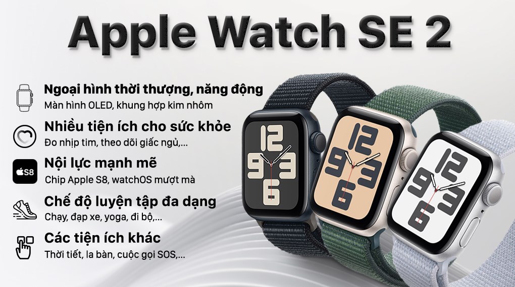 Đồng hồ thông minh Apple Watch SE 2 GPS 44mm viền nhôm dây vải