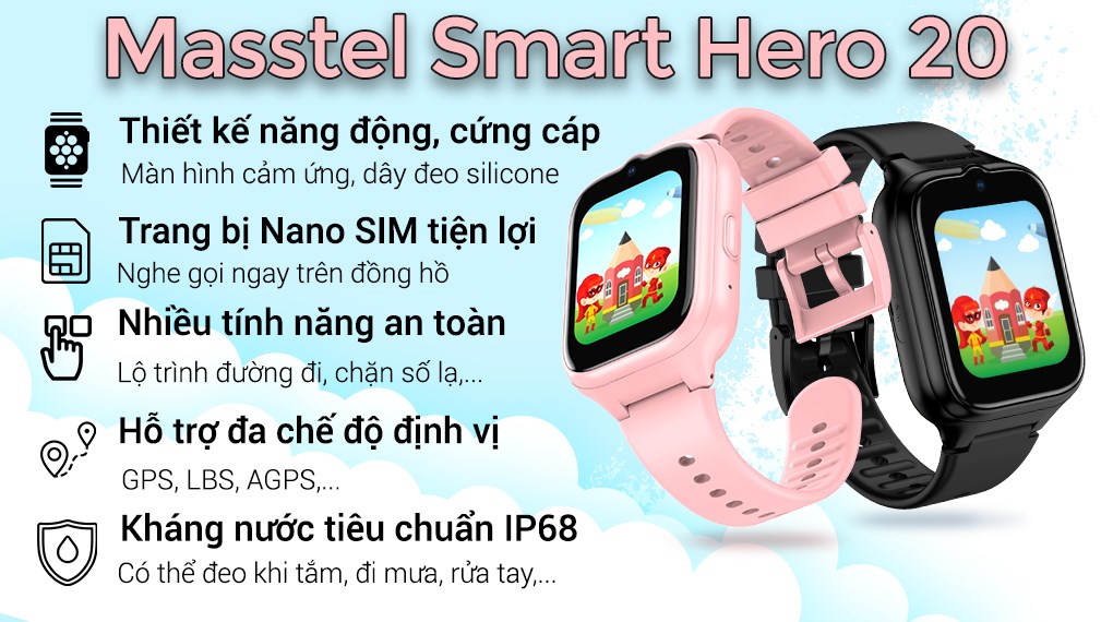 Đồng hồ định vị trẻ em Masstel Smart Hero 20 (Màu mới 2024)