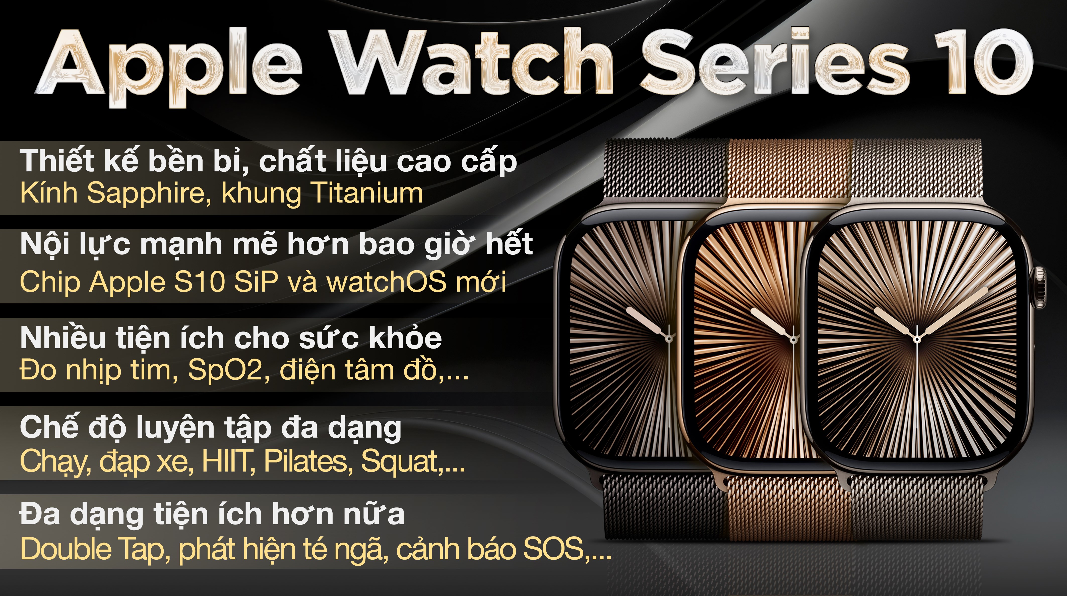 Apple Watch Series 10 GPS + Cellular 46mm viền Titanium dây Milan