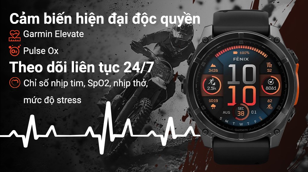 Garmin Fenix 8 47mm viền thép dây silicone Garmin Fenix 8 47mm viền thép dây silicone