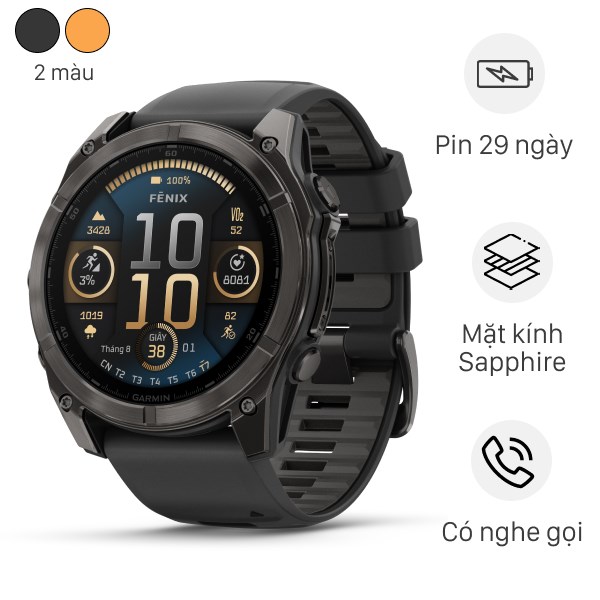 Đồng hồ thông minh Garmin Fenix 8 Sapphire 51mm viền Titanium