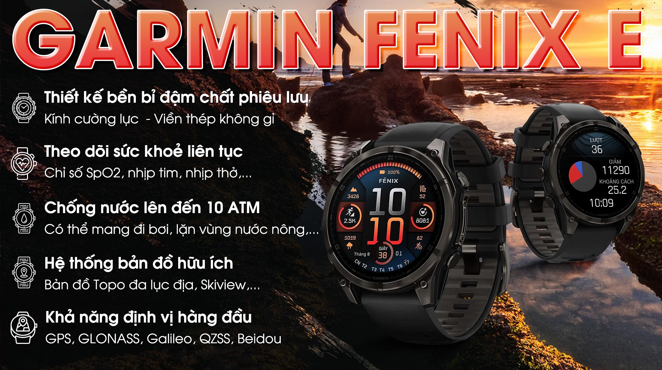 Đồng hồ thông minh Garmin Fenix E 47mm viền thép