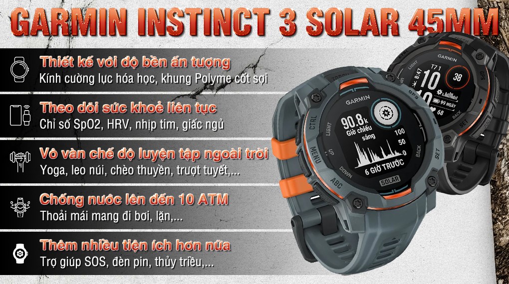 Đồng hồ thông minh Garmin Instinct 3 Solar 45mm