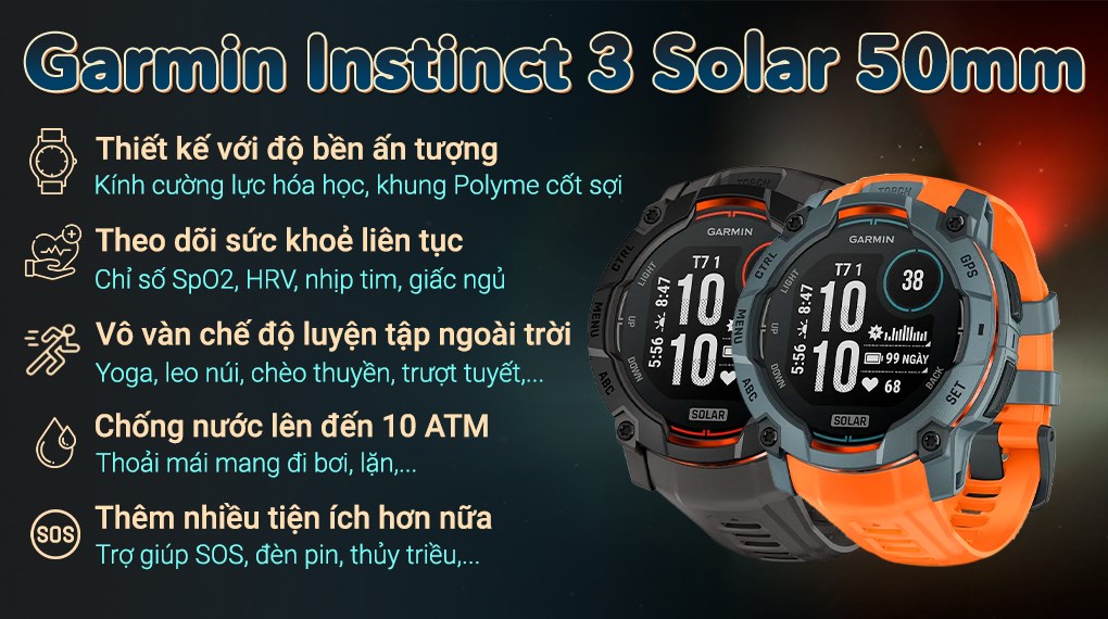 Đồng hồ thông minh Garmin Instinct 3 Solar 50mm