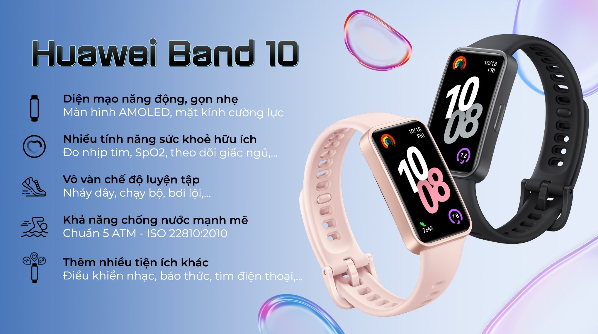 Vòng đeo tay thông minh Huawei Band 10 viền nhựa