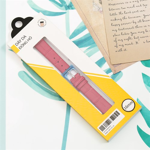Dây da đồng hồ 16mm L007-03-16 Hồng Màu Hồng