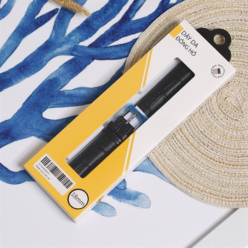 Dây da tổng hợp đồng hồ 18mm L021-04-18 Đen Màu Đen