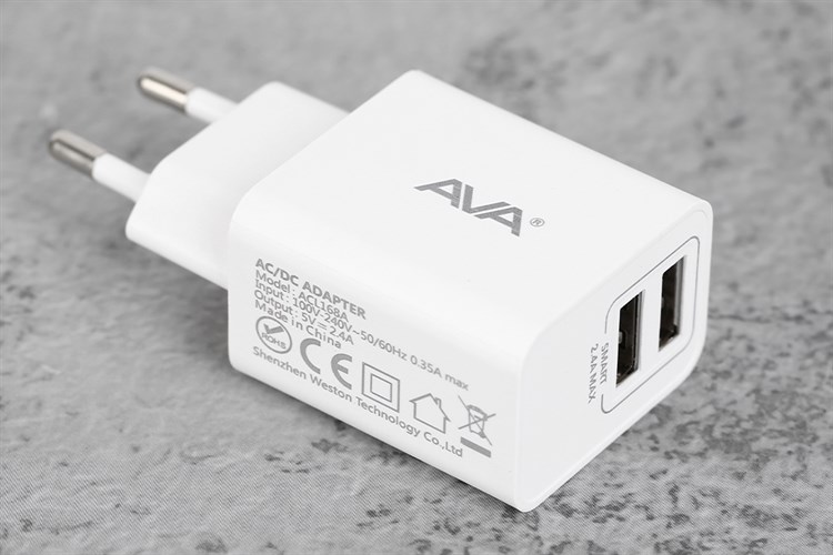 Adapter sạc 2 cổng USB 12W Dual AVA ACL168A Màu Trắng