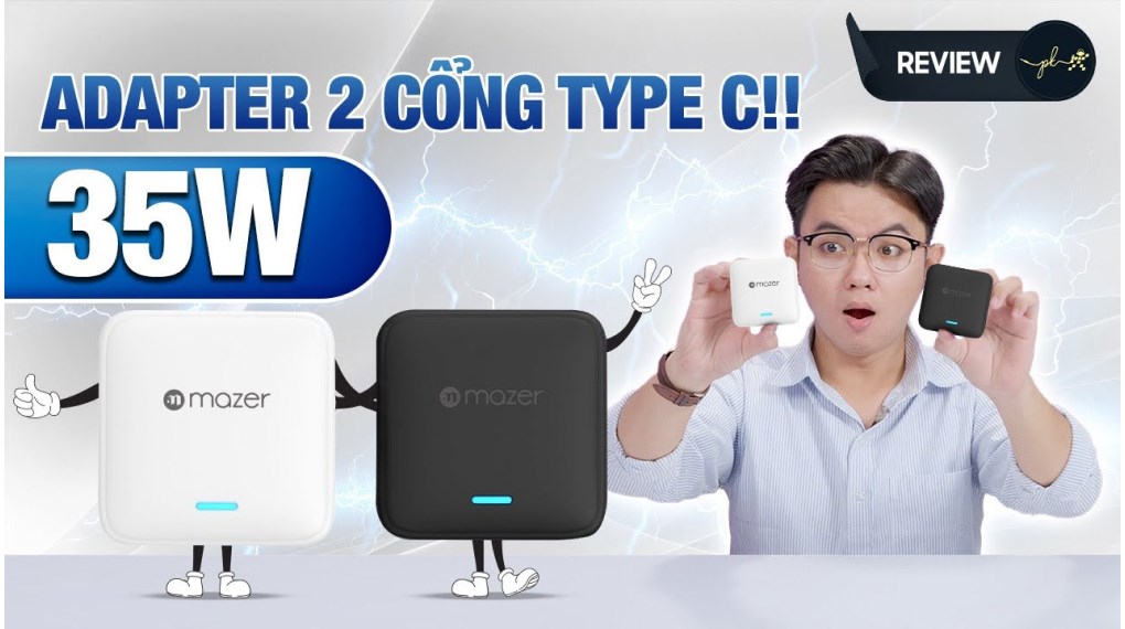 Adapter Sạc 2 cổng Type C PD GaN 35W Mazer GAN35US