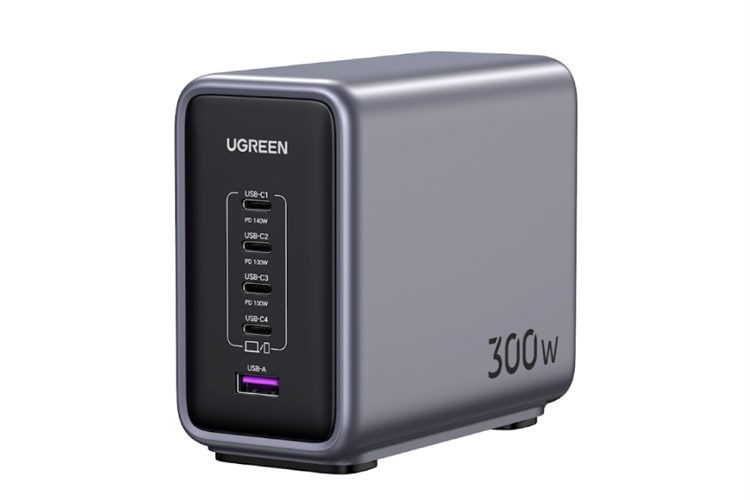 Bộ Adapter Sạc 5 cổng Type C PD QC 3.0 GaN 300W kèm Cáp Type C - Type C 1m Ugreen Nexode 90903B Màu Xám