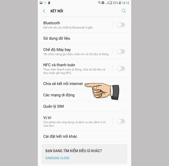 Cài đặt chia sẽ kết nối internet