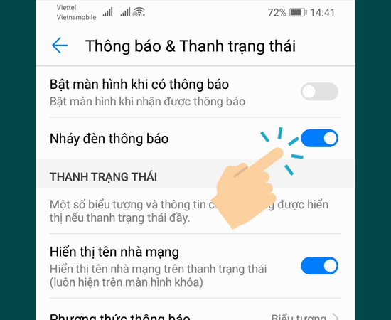  bật  Nháy đèn thông báo