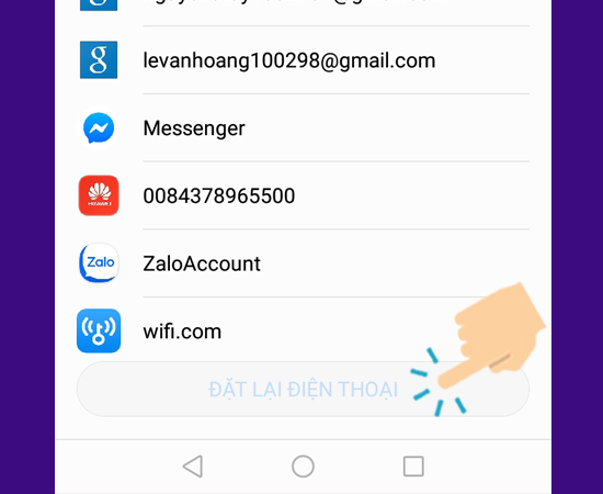 chọn vào Đặt lại điện thoại