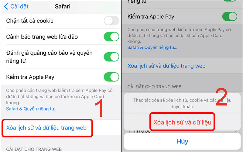 Xóa lịch sử và dữ liệu trang web trên iPhone